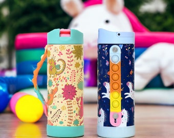 Personalized Bottle for Kids with Fun Iconic Pop Colors | Blank and Laser Engraved Name or Logo - Stainless Steel 14oz Water Bottles