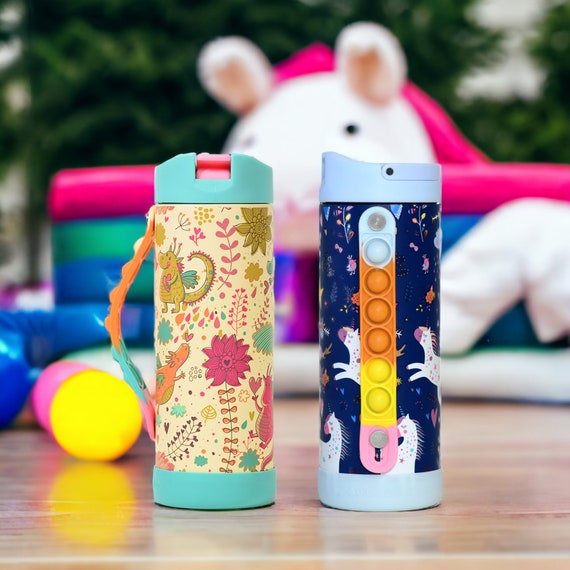 NEW! Splash Water Bottles for Boys and Girls, Dishwasher Safe, Leak Proof  Straw Lid & Fidget Popper Handle