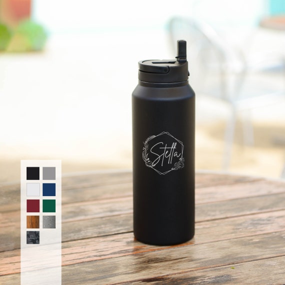 Personalized Stainless Steel 32oz Water Bottle With Straw | Cold for 24 hours / Hot for 12 hours | Custom Logo Water Bottle | FREE SHIP