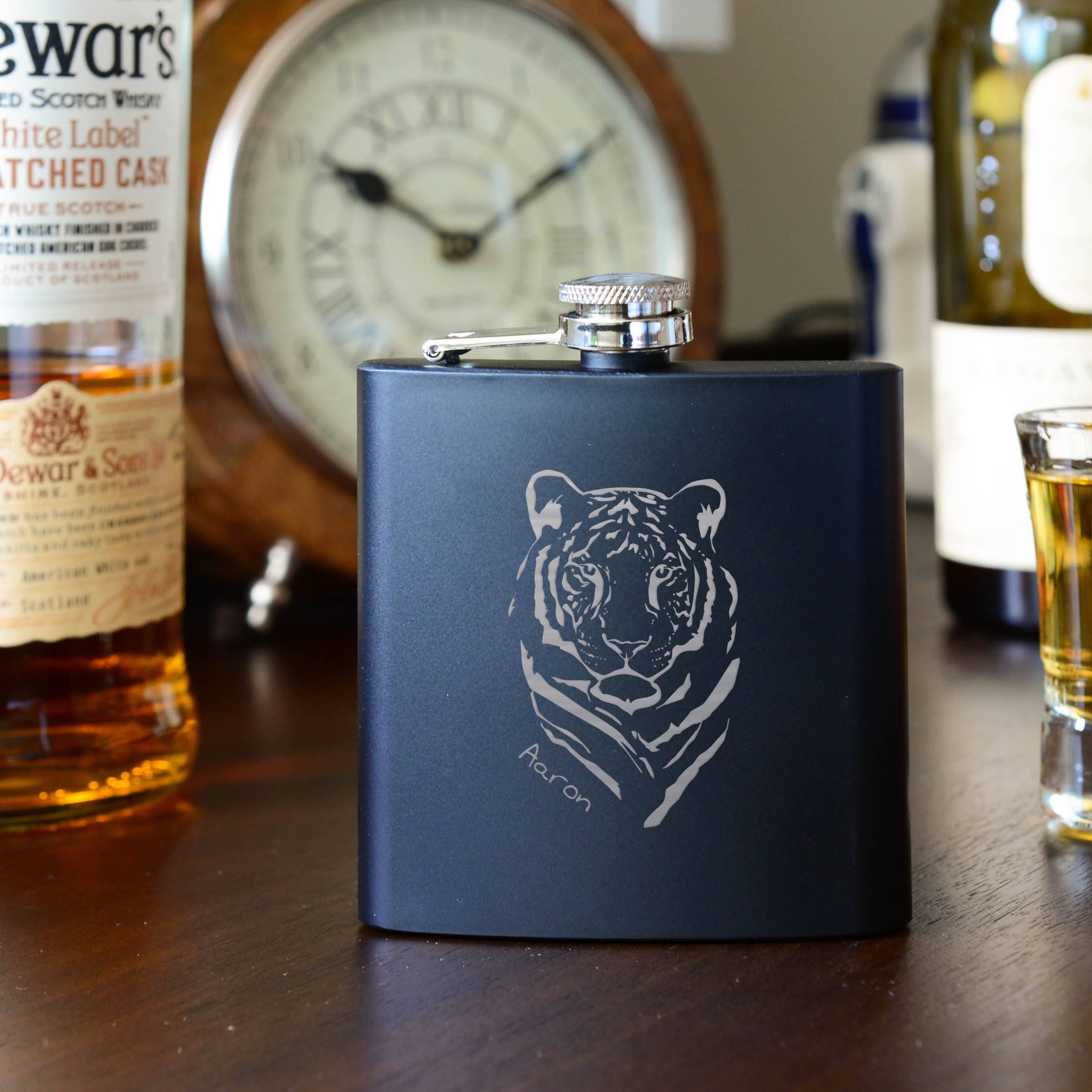 Personalized flask tiger flask birthday flask natural Etsy