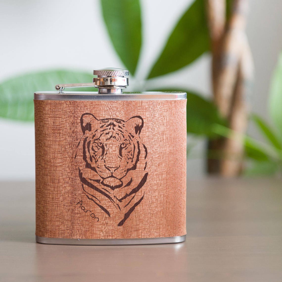 Personalized flask tiger flask birthday flask natural Etsy
