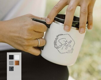 Personalized Insulated Stainless Steel 12oz Camp Mug |  Iced or Hot Drink Mug with Shatterproof Tritan Lid | Best Gift for Coffee Lovers