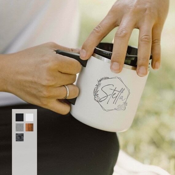Personalized Insulated Stainless Steel 12oz Camp Mug | Iced or Hot Drink Mug with Shatterproof Tritan Lid | Best Gift for Coffee Lovers