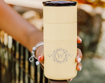 Monogram Laser Engraved Personalized Tumbler | Custom Name Initials Coffee Tumbler 16oz with CERAMIC Lid  - 6hrs hot | 18hrs cold
