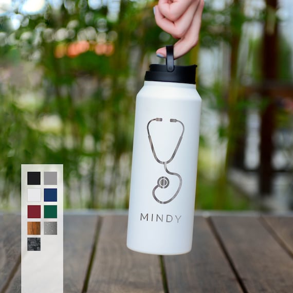 Personalized Nurse Gift Stainless Steel Water Bottle | Laser Engraved 32oz Double Walled Vacuum Insulated Bottle | Custom RN Gift| FREE SHIP