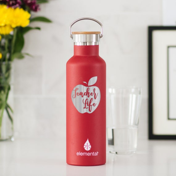 Teacher Stainless Steel Water Bottle Apple Design 25oz | Teacher School Gifts | Back to School Present