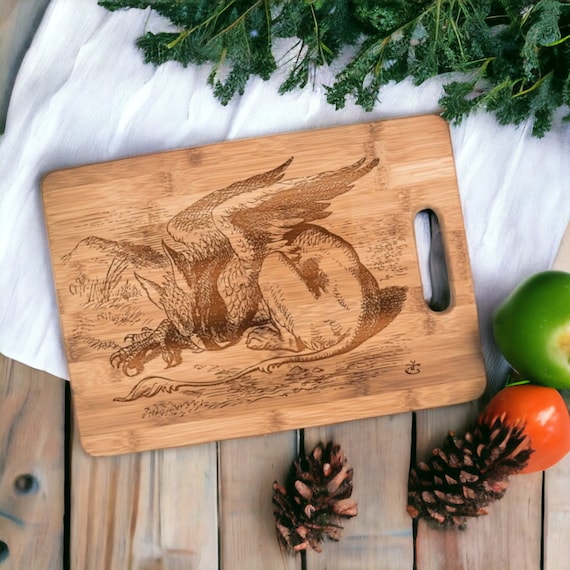 Gryphon cutting board engraved bamboo | Alice Wonderland griffin cutting board | kitchen cook gift | unique cutting board | book reader gift