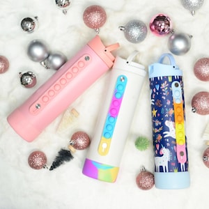 Insulated Water Bottle Kids for Girls and Boys with Stress Reliever Pop-it Handle - 20oz Personalized Pop Fidget Bottle Name Laser Engraving