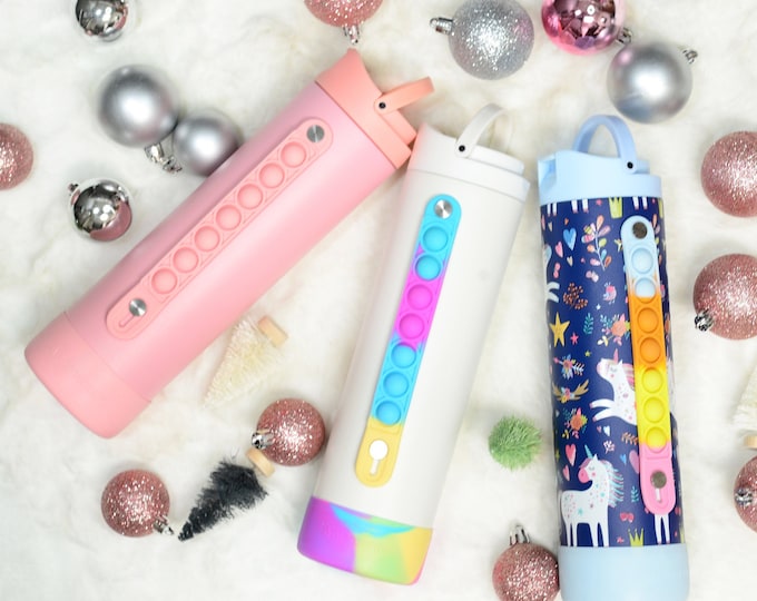 Featured listing image: Insulated Water Bottle Kids for Girls and Boys - Personalized Pop Fidget Bottle Laser Engraving Name or Logo