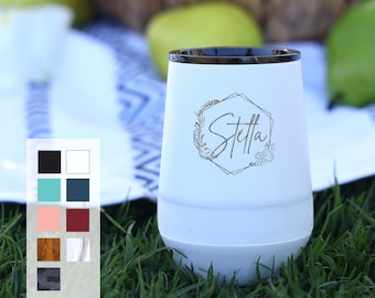 Personalized 10oz Stemless Insulated Wine Tumbler | Customized Name Engraved Wine Tumbler | Personalized Stainless Steel Wine Tumbler Gift