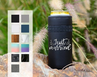 Wedding Designs 12oz Skinny Can Cooler | Personalized Engagement Gifts | Beer and Soda Can Holder | Summer Party Stainless Steel Can Coolers