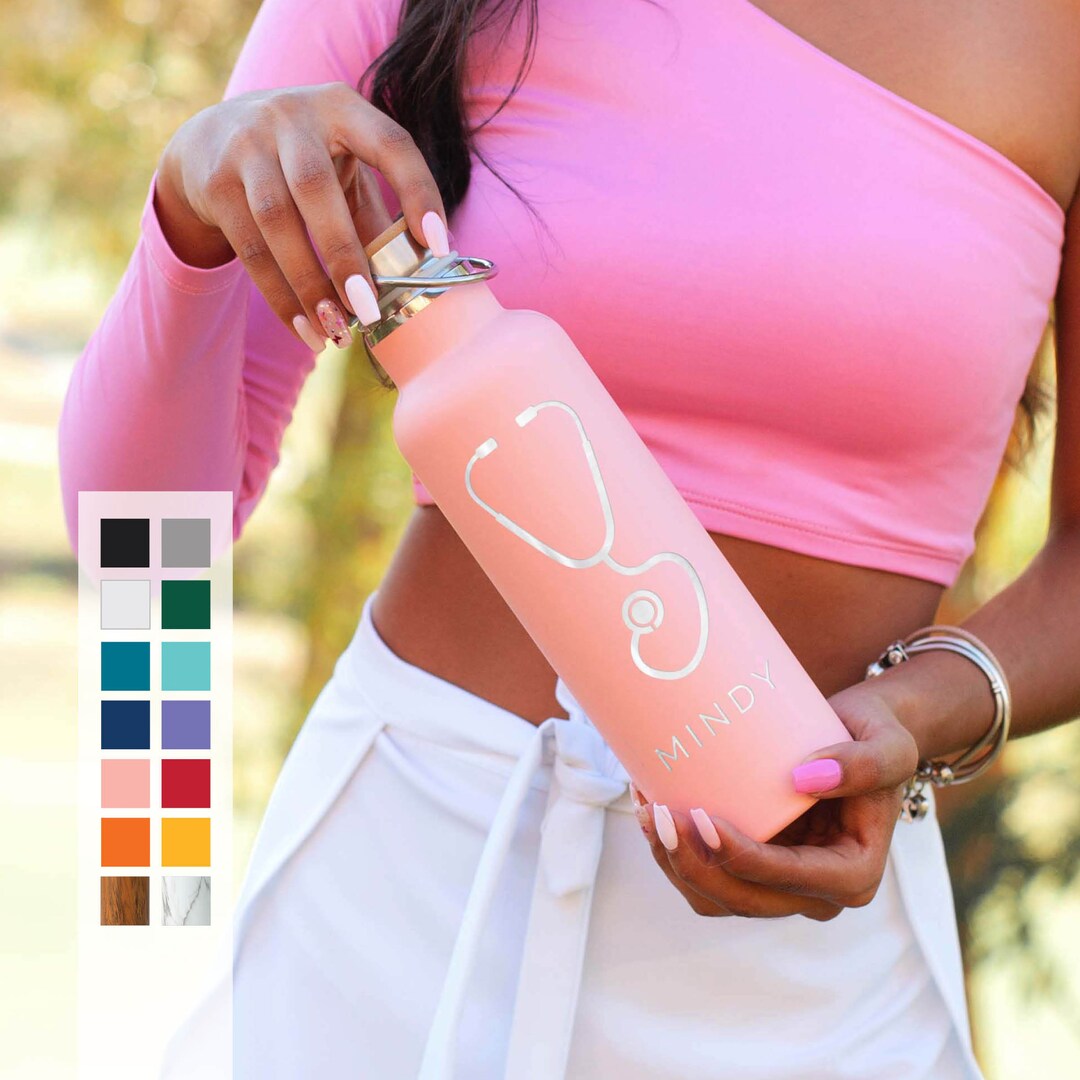 Personalized Nurse Water Tracker Bottle - Mother's Day Gift Idea For Nurse - Never Give Up