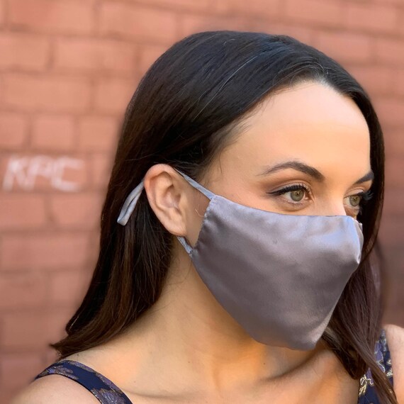 Silk Mask 3 Layers with Adjustable Silk Straps and Cotton Inner Side - Soft Face mask for Women and Teens - Wedding Masks
