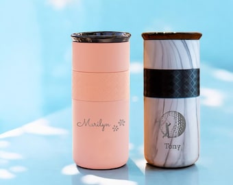 Personalized Name Tumbler,  16 oz Hot and Cold Coffee Mug with Ceramic Lid, Stainless Steel Laser Engraved