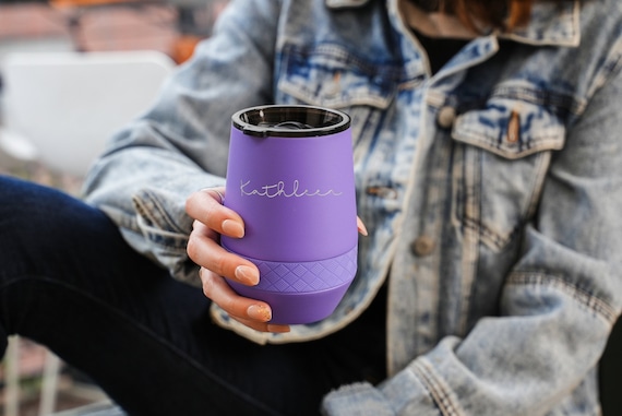 Personalized Wine Tumbler | 10oz Custom Stainless Steel Recess Mug | Laser Engraved Names, Double Walled Vacuum Insulated Mug
