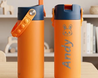 Custom Name and Cute Animal Water Bottle for Kids | BPA-Free Back to School Gift | Kawaii Straw Bottles for Kids Cold Drinks