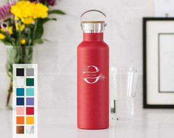 Personalized Stainless Steel Water Bottle - Laser Engraved Monogram Customized Name Initial 25oz Double Walled Vacuum Insulated Bottle