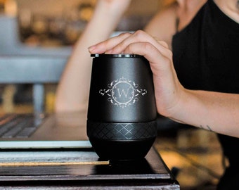 Customized Stemless Wine Tumbler 10oz with Lid | Laser Engraved Name Monogram for Wedding and Anniversar