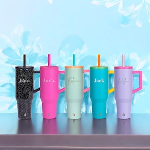 Personalized 40oz Mug with Lid and Straw | Laser Engraved Commuter Rambler Cup Insulated Hot & Cold Travel Mug | Perfect Gift for Her