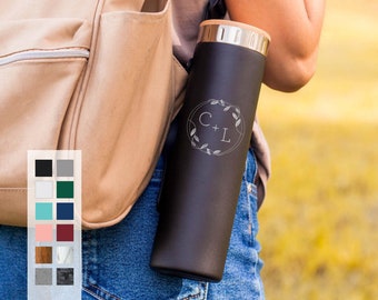 Personalized Name Initial Monogram 20oz Insulated Water Bottle | Custom Engraved | Hot or Cold Reusable Bottle Gift Ideas