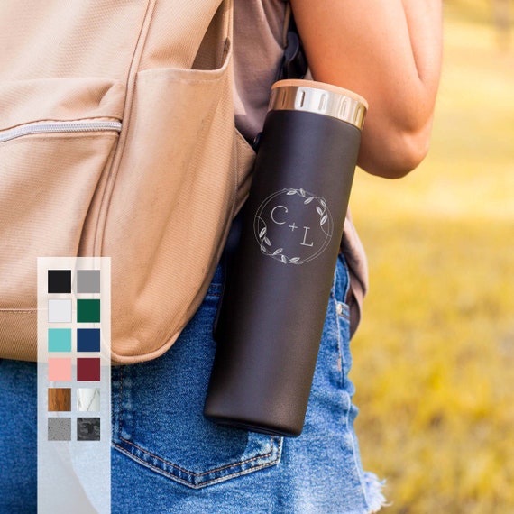 Personalized Name Initial Monogram 20oz Insulated Water Bottle | Custom Engraved | Hot or Cold Reusable Bottle Gift Ideas