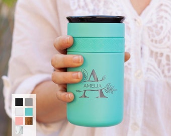 Personalized Insulated Stainless Steel Coffee Tumbler 12oz with CERAMIC Lid - 6hrs hot | 18 hrs cold | Best Gift for Coffee Lovers