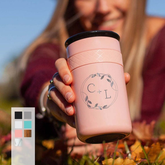Personalized Insulated Custom Initial Monogram Stainless Steel Coffee Tumbler 12oz with CERAMIC Lid - 6hrs hot | 18hrs cold | Wedding Gift