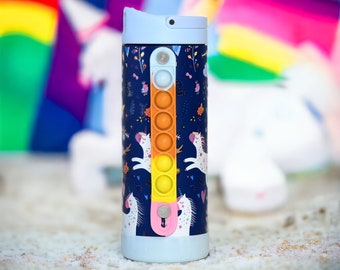 Kids Bottle Fun Pop Bottle Laser Engraving Personalized Name - Stainless Steel 14oz Water Bottle for Kids with Poppin' Straps