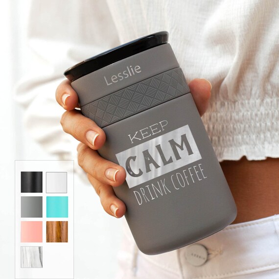 Personalized Insulated Stainless Steel Coffee Tumbler 12oz with CERAMIC Lid - 6hrs hot | 18 hrs cold | Best Gift for Coffee Lovers
