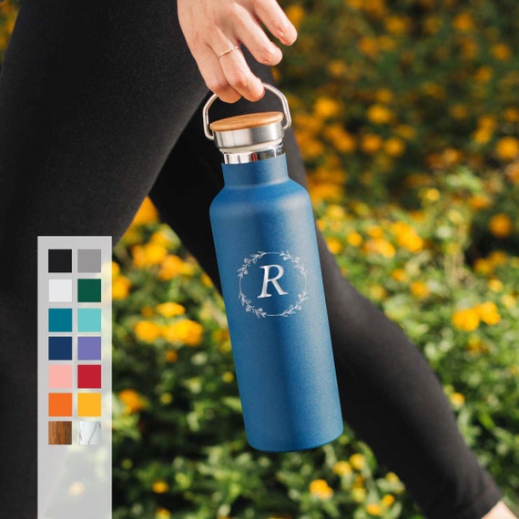 Personalized Insulated Water Bottle - Customized Name Letters Monogram Laser Engraved 25oz  Stainless Steel Double Walled Vacuum Bottle