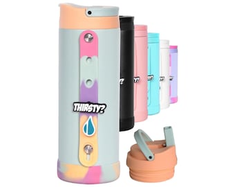 Kids Water Bottle with Straw Lid & Charms Strap, Leak-Proof When Closed, 14oz Stainless Steel Reusable Thermos Water Bottle | Mint Sorbet