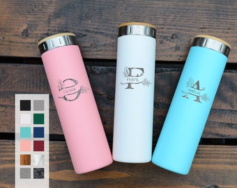 20oz Iconic Insulated Water Bottes | Custom Name Initial Monogram Design Custom Logo Laser Engraved | Best Gift for Birthdays and Holidays