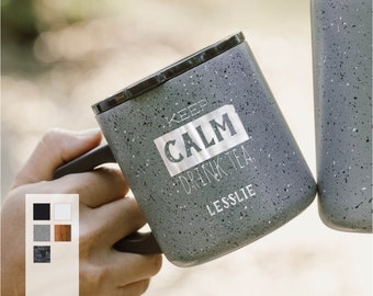 Personalized Eco Friendly 12oz Camp Mug | Ice-Cold Beer or Soda Mug | Powder Coated Tea Cup with Lid | Insulated Stainless Steel Coffee  Mug