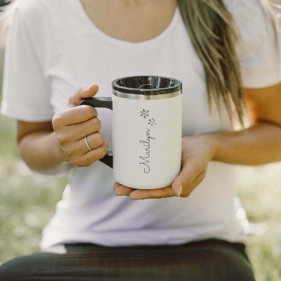 Personalized 16oz Name Initials Stainless Steel Coffee Cup with Handle | Custom Statement Mug | Personalized Retirement Gift  | Holiday Gift