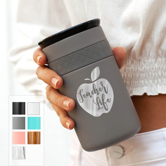 Teacher Life Gift Stainless Steel Coffee Tumbler Personalized 12oz with CERAMIC Lid - 6hrs hot | 18 hrs cold | Best Gift for Coffee Lovers
