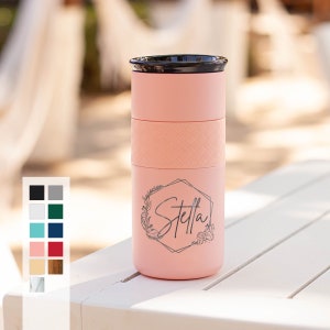 Personalized Coffee Tumbler 16oz Insulated Mug with CERAMIC Lid - 6hrs hot | 18 hrs cold -Add Logo or Text - Gift for Him and Her