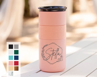 Personalized Coffee Tumbler 16oz Insulated Mug with CERAMIC Lid - 6hrs hot | 18 hrs cold -Add Logo or Text - Gift for Him and Her