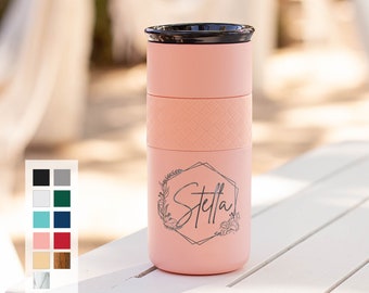 Personalized Insulated Stainless Steel Coffee Tumbler 16oz with CERAMIC Lid - 6hrs hot |18 hrs cold| Custom Image, Logo or Text Travel Mug