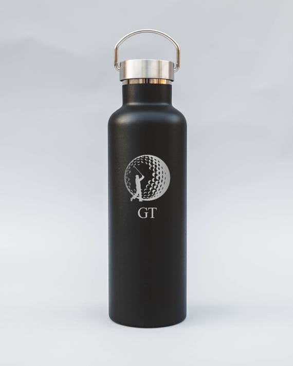 Personalized Engraved Golf Water Bottle | Your Name on Double-Insulated Water Bottle | Elemental Bottles | 25 oz. with Bamboo Cap