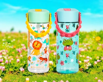 Kids Splash Water Bottle Safe for Toddlers | Dishwasher Safe Sippy Cup with Straw Lid & Fidget Popper Handle