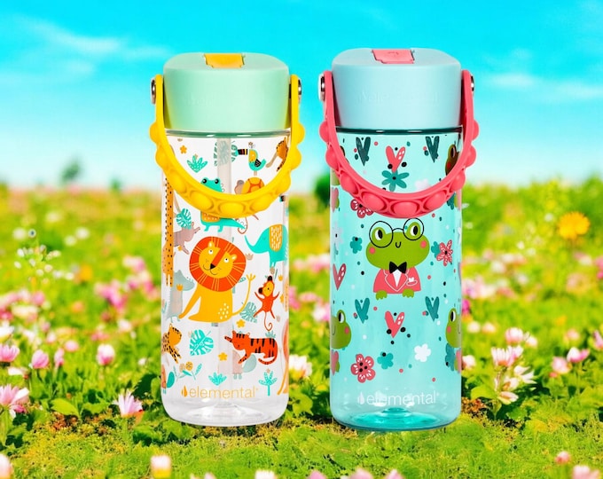 Featured listing image: Kids Splash Water Bottle Safe for Toddlers | Dishwasher Safe Sippy Cup with Straw Lid & Fidget Popper Handle
