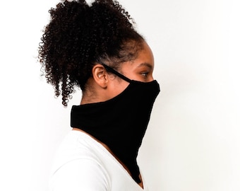 Black Neck Gaiter with Filter Pocket for Men and Women with, 3D Nose Contour, Ear loop Cooling Neck Gaiter Mask, Natural Moisture Wicking