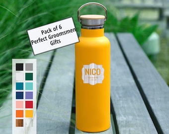 Pack of 6 Personalized Insulated Bottle | Groomsmen Design 25oz Stainless Steel | Personalized Gifts | Wedding Party Gift, Bridal Party Gift