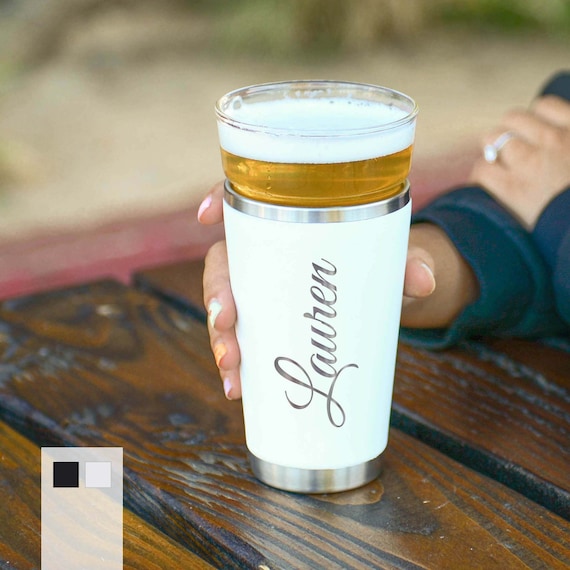 Personalized Powder Coated Stainless Steel 16oz Pint Glass | Custom Laser Engraved Name & Logo Cup | Groomsmen Gift Custom Design Beer Pint