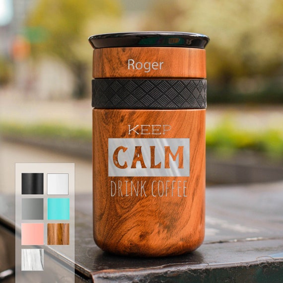 Keep Calm and Drink Coffee Personalized Insulated Stainless Steel Coffee Tumbler 12oz with CERAMIC Lid - 6hrs hot | 18 hrs cold
