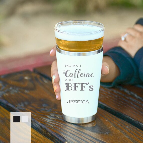Custom Name Coffee Drinkers Design 16oz Beer Pint Glass | Gift Beer Cup for Dad | Tea and Coffee Lovers Art Insulated Brewery Pint Drinkware