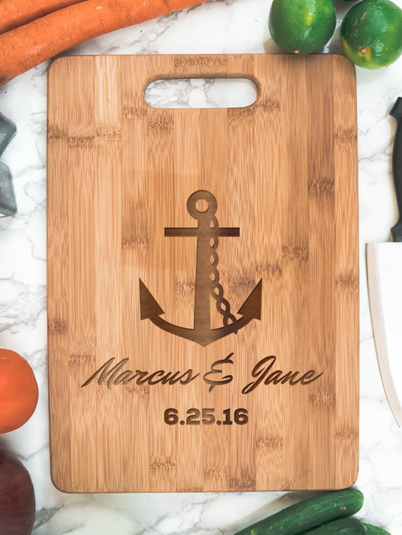 Anchor couple cutting board engraved bamboo | name  date housewarming gift | personalized kitchen | cook gift | personalized Christmas gift