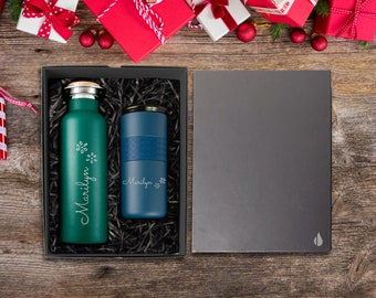 Drinkware Gift set Personalized Insulated 16oz Tumbler and 25oz Bottle Name Engraved Gift Set | Customized Names Bamboo and Ceramic Lid