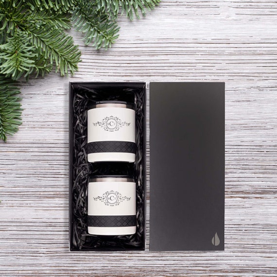 Gift Set for Christmas Set of 2 Personalized 12oz Rocks Lowball Tumbler Monogram Print | Customized Name Initials in the same Color Set