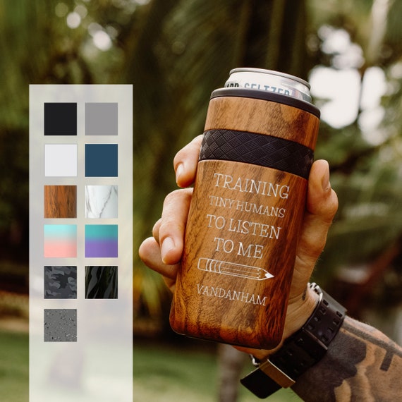 Personalized Beverage Holder Gift | Custom Birthday Gift | Nurse Designs, Engraved 12oz Elemental Slim Can Cooler | Insulated Can Cooler